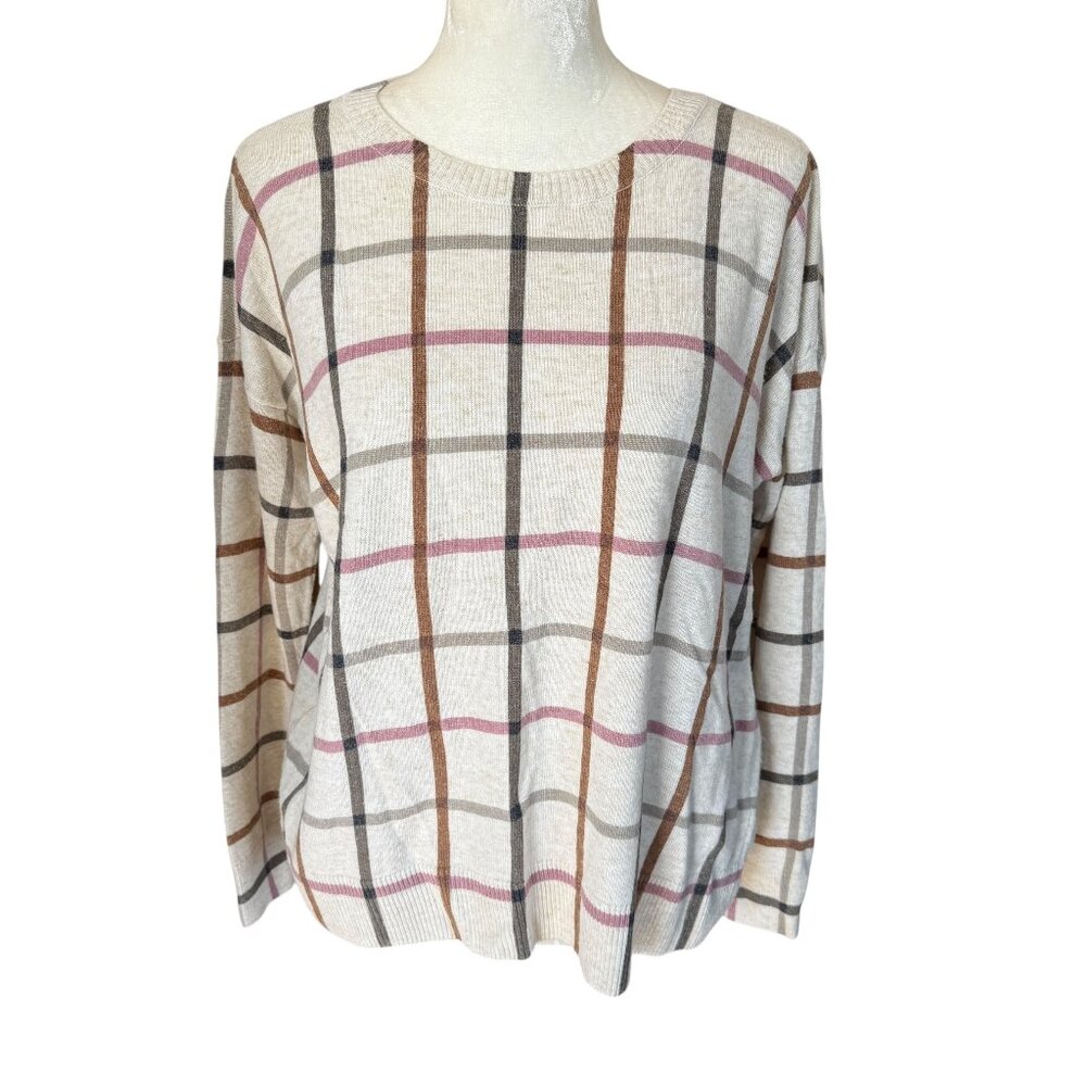 LOFT long sleeve pullover sweater cream with stripes women's size XS